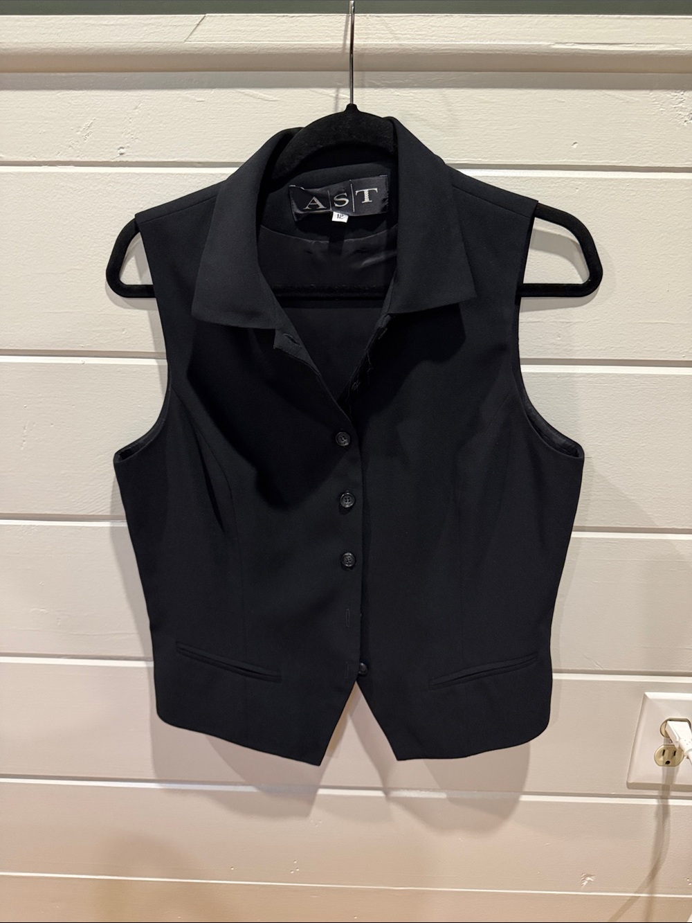 AST Vintage Black Tailored Waistcoat Vest Fitted 90s Minimalist